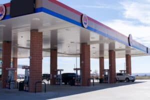 Fuel pumps at Lucky Star Casino Geary Travel Center